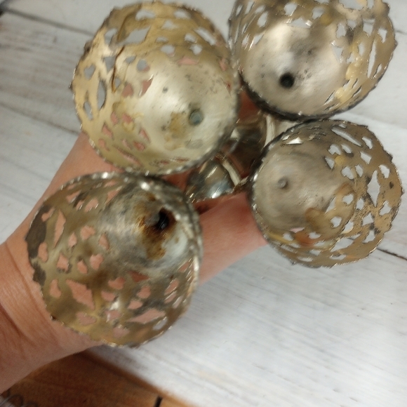 Vintage Antique Set of 4 Metal Silver Plated Tulip Cordial Glass Holders Cups. - Picture 10 of 11